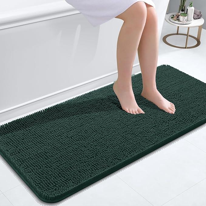 OLANLY Bathroom Rugs 47x20, Extra Soft Absorbent Chenille Bath Rugs, Rubber Backing Quick Dry, Machine Washable Bath Mats for Bathroom Floor, Tub and Shower, Home Decor Accessories, Blackish Green - ModernBath