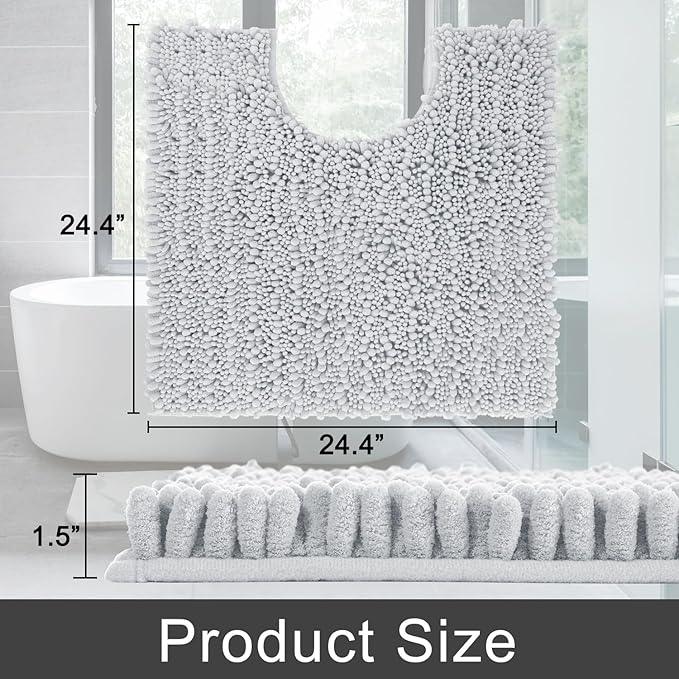 Yimobra Toilet Rug U Shaped Washable 24x24 Inch - Ultra Soft Absorbent Chenille Bath Rugs for Toilet, Quick Dry & Machine Washable, Non Slip Contour Bathroom Mat, Silver - ModernBath