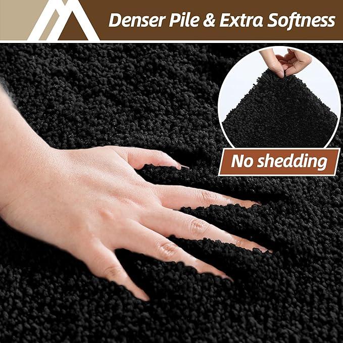 COSY HOMEER Bathroom Rugs Mat 20”x32” Absorbent Non-Slip Bath Mat Plush Shaggy Machine Washable Bath Rugs Soft Polyester Bath Mats for Bathroom Floor,Tub and Shower,Black - ModernBath