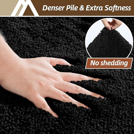 COSY HOMEER Bathroom Rugs Mat 20”x32” Absorbent Non-Slip Bath Mat Plush Shaggy Machine Washable Bath Rugs Soft Polyester Bath Mats for Bathroom Floor,Tub and Shower,Black - ModernBath