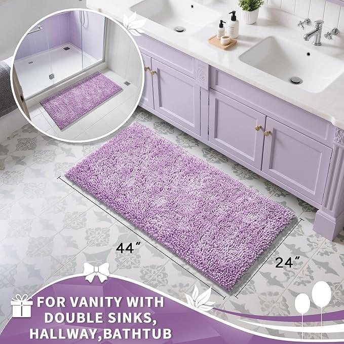 Yimobra Long Bathroom Rug Non Slip 44x24 Inch, Extra Thick Soft Absorbent Chenille Bath Mat, Machine Washable Quick Dry Bath Rugs for Bathroom Floor, Tub and Shower, Home Decor Accessories, Lilac - ModernBath