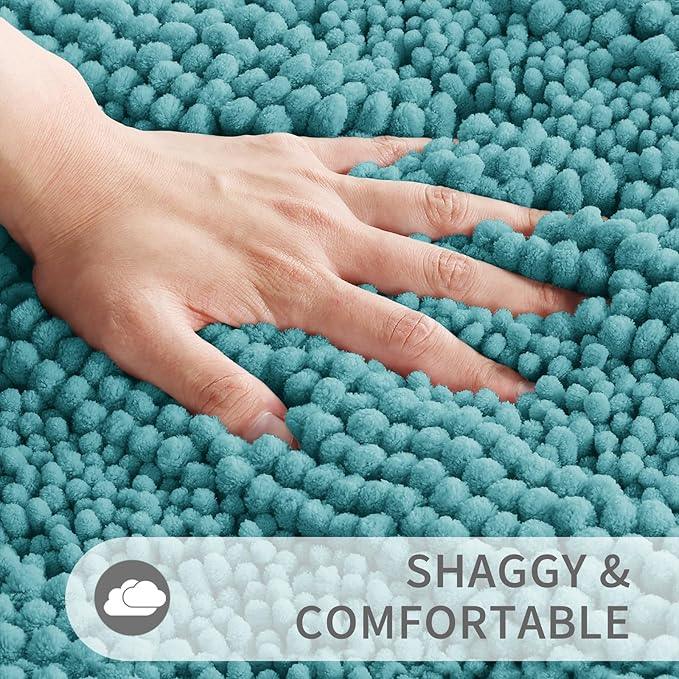 Yimobra Toilet Rugs U Shaped Washable 24 x 20, Non Slip and Super Absorbent Toilet Mat, Quick Dry, Ultra Luxury Microfiber Chenille Plush Fluffy Contour Bath Rugs for Toilet Base, Teal Blue - ModernBath