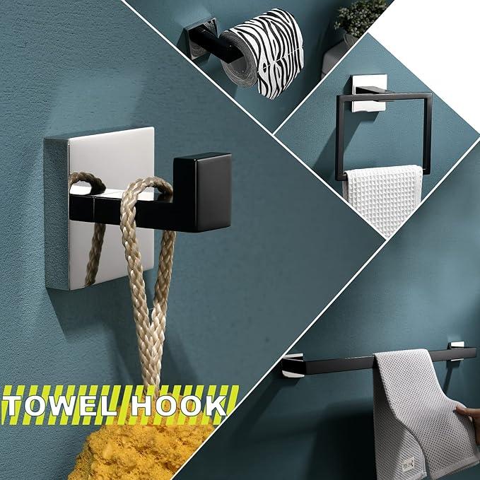 Bathroom Towel Bar Holder Sets Black and Polished 4-Piece Bathroom Hardware Set Stainless Steel Bath Accessories Kit. Wall Mounted,23.6 Inch - ModernBath
