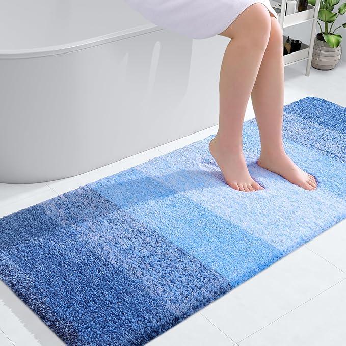 OLANLY Bathroom Runner Rugs 54x24, Extra Soft Absorbent Microfiber Bath Rugs, Rubber Backing, Quick Dry, Washable Bath Mats for Bathroom Floor, Tub and Shower, Home Decor Accessories, Light Royal Blue - ModernBath