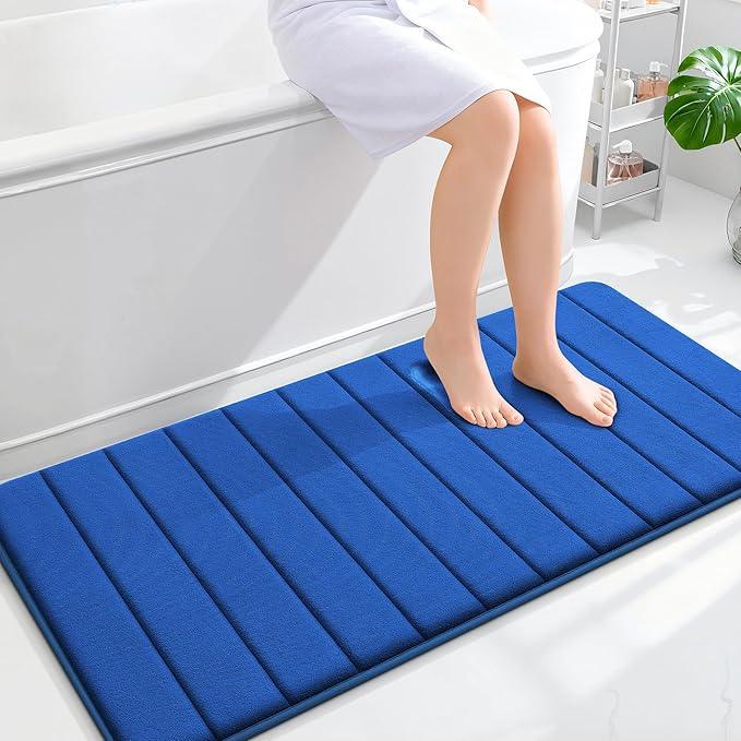 OLANLY Memory Foam Long Bathroom Rugs Runner 47x24, Super Soft Absorbent Bath Mat, Quick Dry, Machine Washable Shower Floor Rugs, Bathmat Carpet, Bathroom Home Decor Accessories, Royal Blue - ModernBath