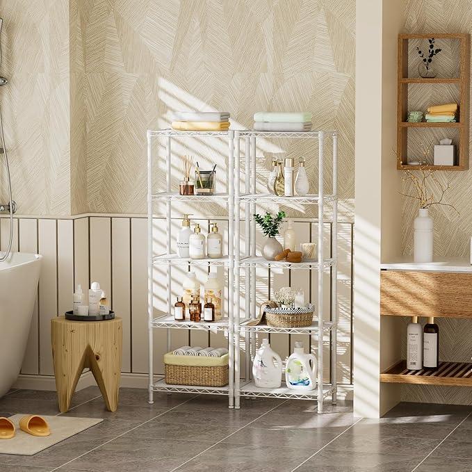 Small 5 tire Shelves Storage Wire Shelving Unit Metal Shelf Adjustable Organizers Storage Shelving for Bathroom Laundry Room Kitchen Pantry10”D x 16”W x 55”H White - ModernBath
