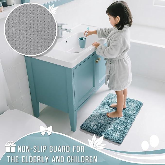 Yimobra Bathroom Rugs Sets 2 Piece, Soft Absorbent Bath Mat and U-Shaped Toilet Rug with Non Slip Backing, Luxury Shaggy Bath Mats for Bathroom, Machine Washable, 24"x17"+24"x20", Grayish Blue - ModernBath