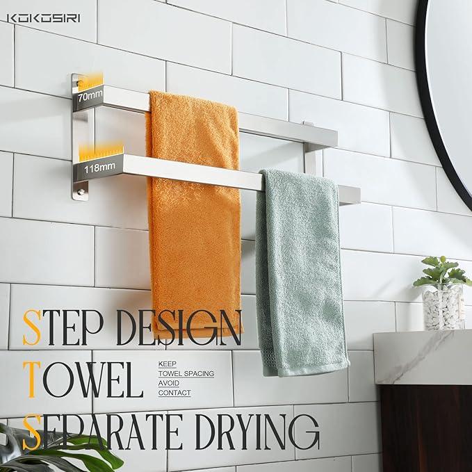 KOKOSIRI Hand Towel Bars Bathroom 2-Tiers Ladder Towel Rails 20 Inches Towel Holders Wall Mounted Towels Shelves Rack Brushed Stainless Steel, B5008BR-L20 - ModernBath