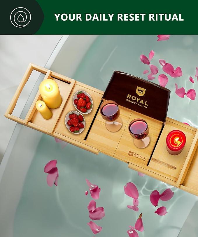 ROYAL CRAFT WOOD Bathtub Tray Caddy for Tub, Bamboo Bath Shelf, Premium Foldable Wood Bath Table, Expandable Bathtub & Bathroom Accessories, New Home Gifts for Mom, Housewarming, Anniversary, Wedding - ModernBath