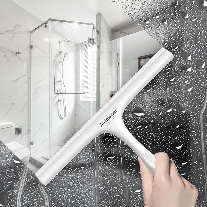 Anjinwiper All-Purpose Shower Squeegee for Shower Glass Door with Adhesive Hook, Silicone Squeegee for Shower Doors, Bathroom, Windows, Mirrors, Shower Cleaner Tool Household Squeegee(10 inch-White) - ModernBath