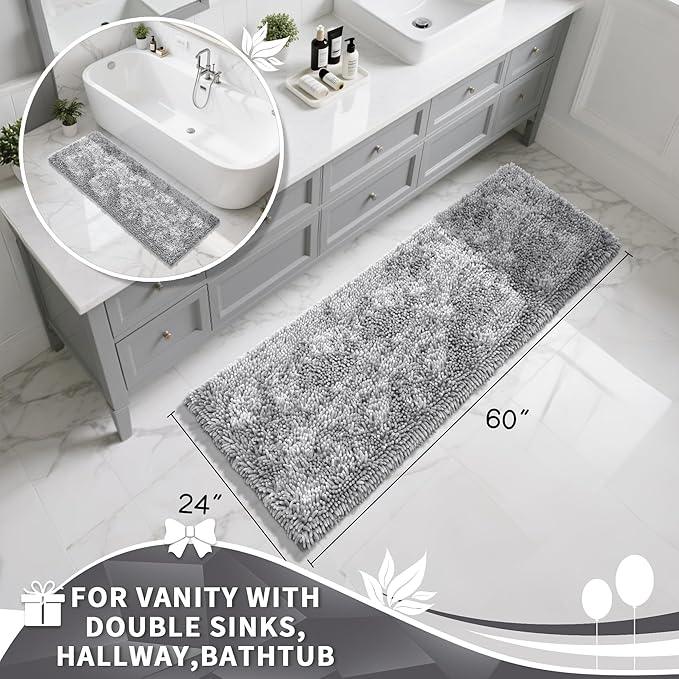 Yimobra Long Bathroom Rugs Runner 60x24 Inch, Extra Thick Soft Absorbent Chenille Bath Mat, Non Slip Machine Washable, Quick Dry Bath Rugs for Bathroom Floor, Tub and Shower, Light Grey - ModernBath
