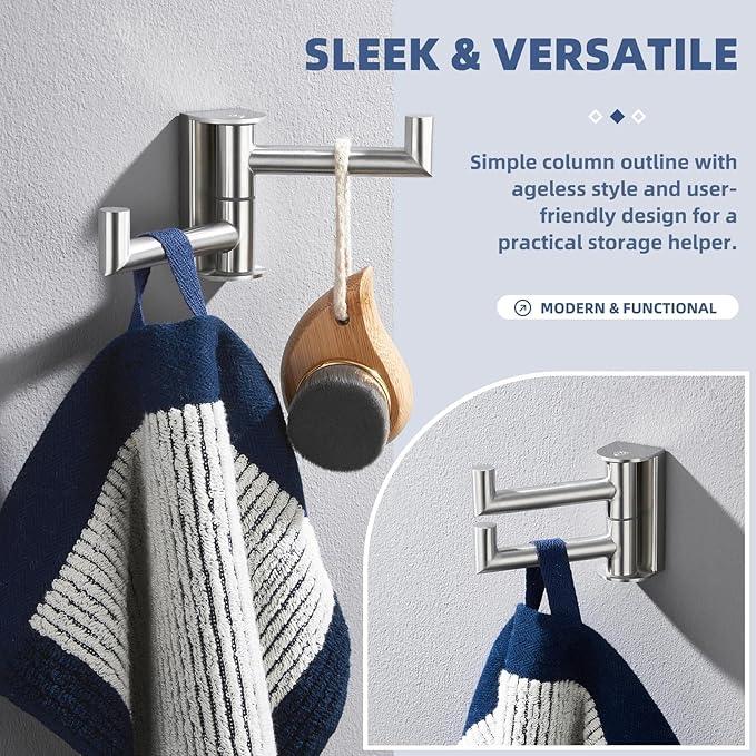 Angle Simple Swivel Towel Hook, SUS 304 Stainless Steel Hand Towel Hook for Bathroom, Foldable Robe Coat Hanger, Brushed Nickel - ModernBath