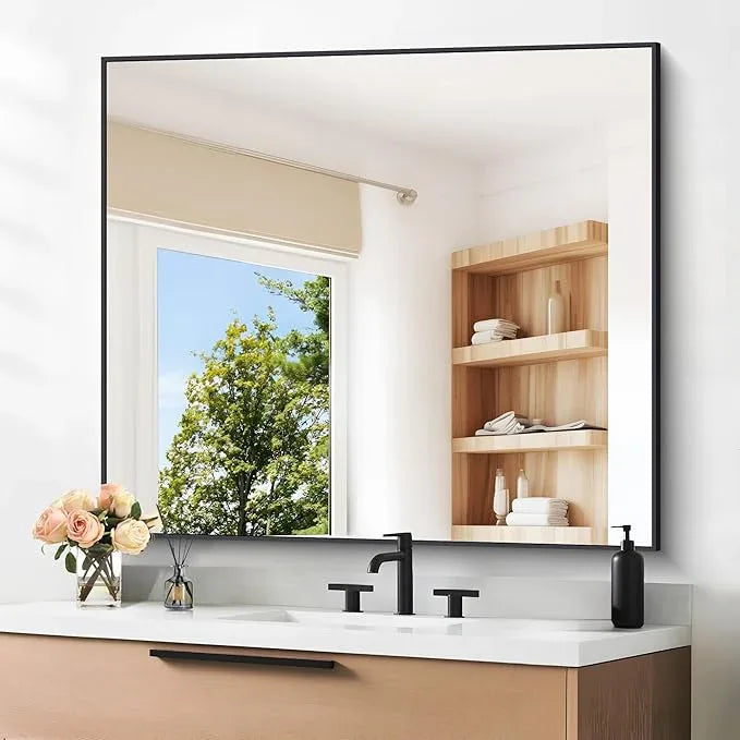DESBING Black Bathroom Mirror for Wall, 36x40 Inch Rectangle Mirrors with Metal Frame, Modern Vanity Wall Mirror Decor for Entryway Hangs, Bathroom Living Room Horizontal or Vertical - ModernBath