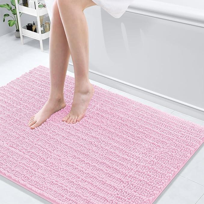 Arotive Luxury Chenille Bathroom Rug Mat, Extra Soft Thick Absorbent Shaggy Bath Rugs, Non-Slip Machine Wash Dry, Plush Bath Mats for Bathroom, Shower and Tub, 47x32, Pink - ModernBath