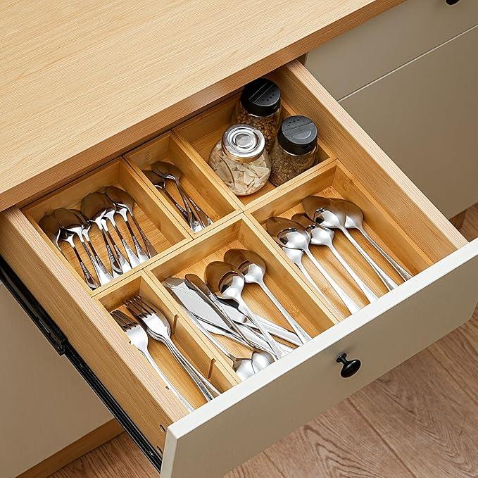 Fabsome Drawer Organizer, Set of 9 Bamboo Wood Kitchen Makeup Desk Junk Tea Drawer Storage Boxes Bins for Cutlery Silverware Utensils Flatware, Small Wooden Container Tray for Bathroom, Office - ModernBath