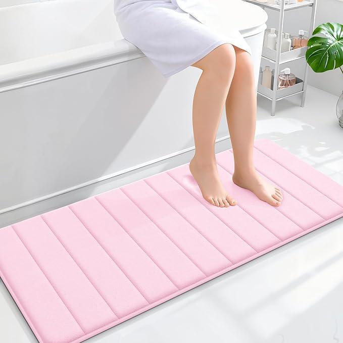 OLANLY Memory Foam Long Bathroom Rugs Runner 47x20, Super Soft Absorbent Bath Mat, Quick Dry, Machine Washable Shower Floor Rugs, Bathmat Carpet, Bathroom Home Decor Accessories, Pink - ModernBath