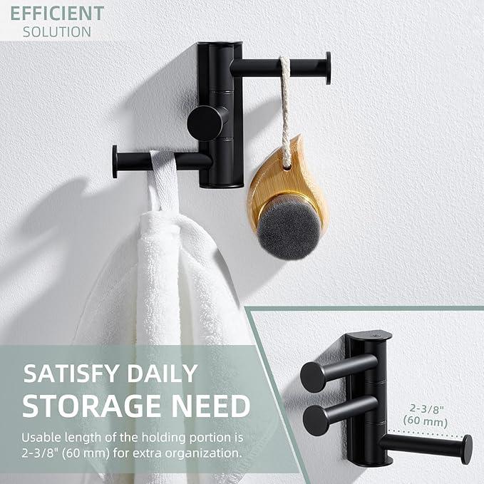 Angle Simple Swivel Towel Hook Matte Black, SUS 304 Stainless Steel Coat Hook for Bathroom - ModernBath