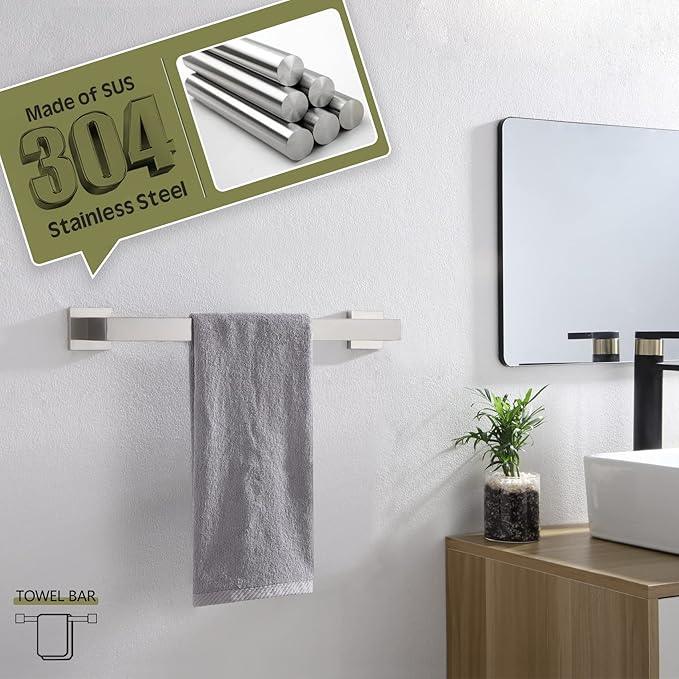 KOKOSIRI 16-Inch Single Towel Bar, Bathroom Kitchen Towel Holder, Wall Mounted SUS304 Stainless Steel Towel Rack, Brushed Nickel, B4003BR-L16 - ModernBath