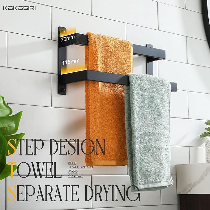 KOKOSIRI Towel Bars Black Bath Towel Holders 16 Inches Bathroom 2-Tiers Ladder Towel Rails Wall Mounted Towels Shelves Rack Stainless Steel, B5008BK-L16 - ModernBath