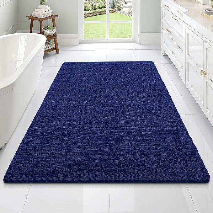 OLANLY Bathroom Rugs 70x46, Extra Soft Absorbent Chenille Bath Rugs, Rubber Backing Quick Dry, Machine Washable Bath Mats for Bathroom Floor, Tub and Shower, Home Decor Accessories, Navy - ModernBath