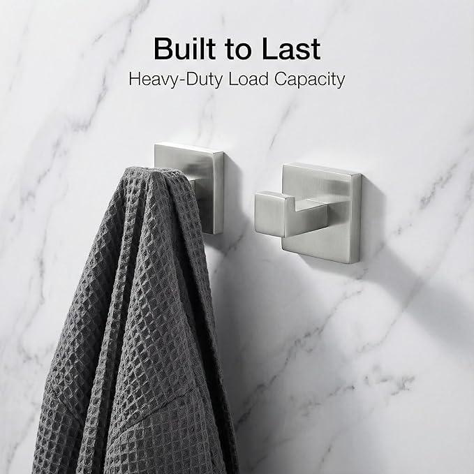 5 Piece Bathroom Hardware Set Brushed Nickel, SUS304 Stainless Steel Towel Bar Set, Modern Square Accessories with 16 Inch Rack Toilet Paper Holder Robe Hooks (Brushed Nickel) - ModernBath