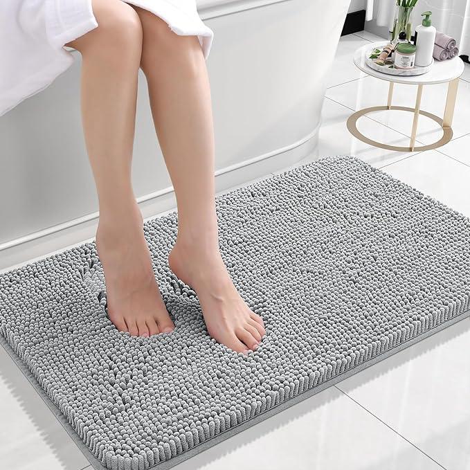 OLANLY Bathroom Rugs 24x16, Extra Soft Absorbent Chenille Bath Rugs, Rubber Backing Quick Dry, Machine Washable Bath Mats for Bathroom Floor, Tub and Shower, Home Decor Accessories, Light Grey - ModernBath