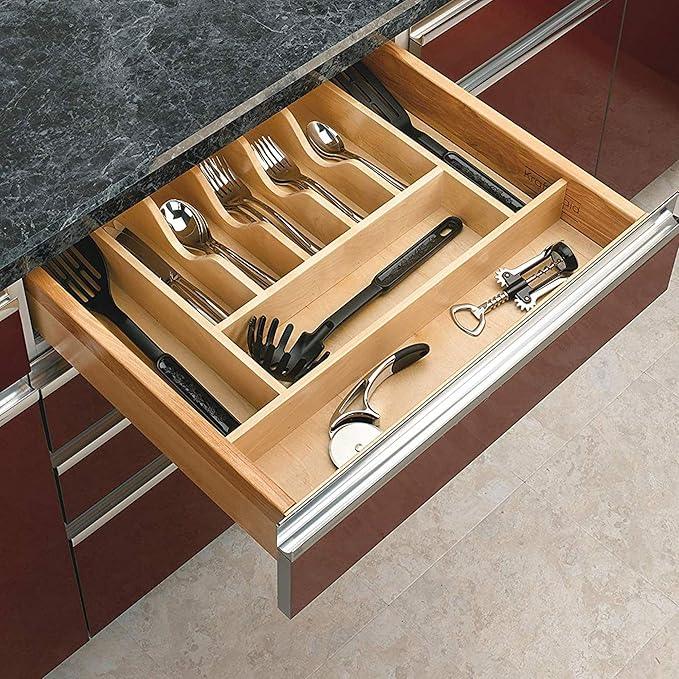 Rev-A-Shelf Trim-to-Fit Silverware Drawer Organizer for Kitchen Utensil Cutlery Cabinet Storage, Natural Maple Wood 9 Compartment Tray Insert 4WCT-3SH - ModernBath