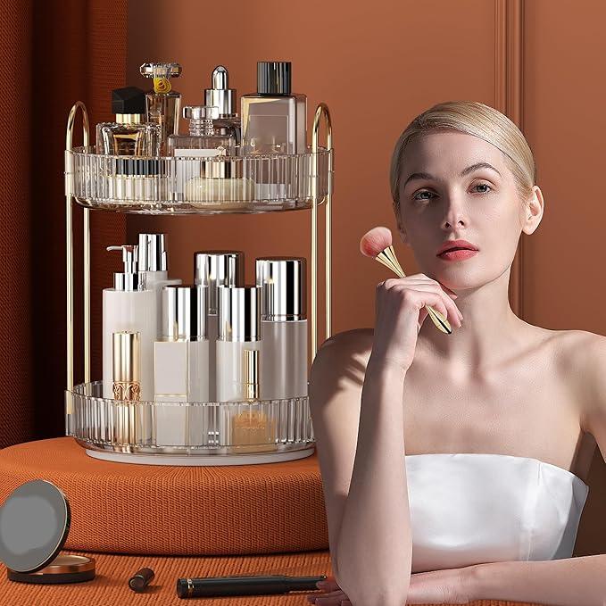 YCIA&DONE 360 Rotating Makeup Organizer and Storage for Vanity Bathroom Countertop, High Capacity Cosmetic Skincare Perfume Organizers for Dresser Lazy Susan (Clear White,2 Tiers) - ModernBath
