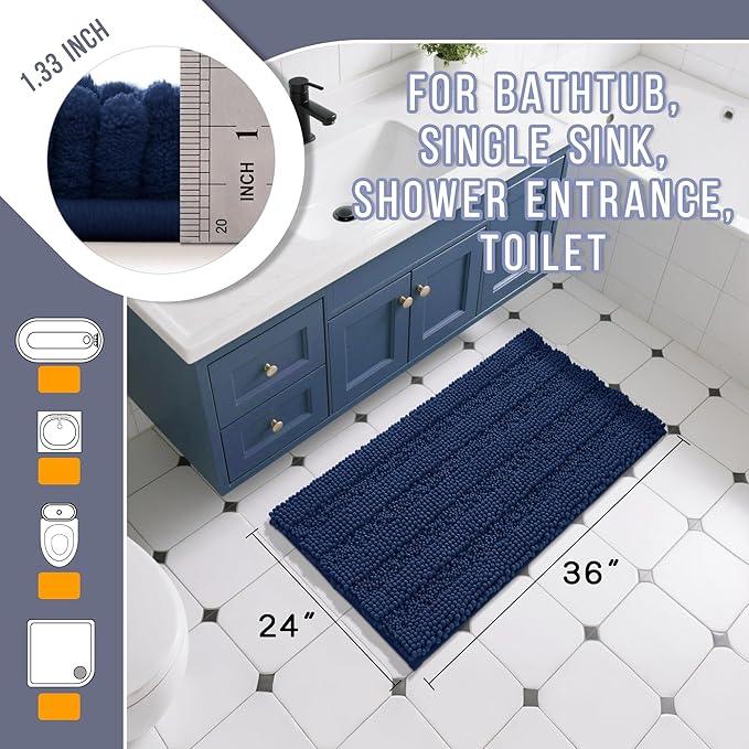 Yimobra Bathroom Rug Mat 36 x 24, Non Slip and Super Absorbent Bath Mat,Machine Washable Quick Dry,Ultra Plush Chenille Shower Rugs for Bathroom Floor Sink Tub and Shower Outside,Navy Blue - ModernBath