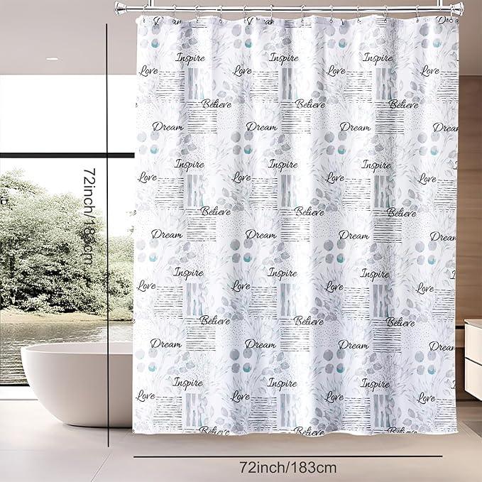 TIKABC Shower Curtain Liner, 4G PEVA Shower Liner, Plastic Waterproof Shower Curtains, with Grommet Holes and 3 Magnetic Weights(Flowers and Text) - ModernBath