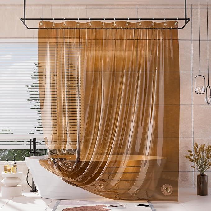 AmazerBath Long Shower Curtain Liner, 100% EVA Soft Clear Amber Heavy Duty 78 inch Shower Curtain and Liner 2-in-1, 72x78 Plastic Bathroom Shower Curtain, 12 Rustproof Grommets & 3 Weighted Stones - ModernBath