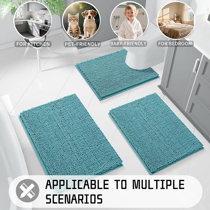 Yimobra Long Bathroom Rugs 47"x24", Extra Soft Non Slip Bath Mat for Tub, Super Absorbent Quick Dry Shaggy Rug Floor Carpet, Machine Washable,Teal Blue - ModernBath