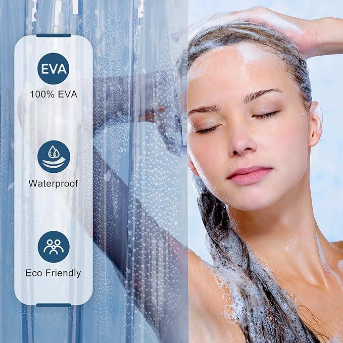 AmazerBath Shower Curtain Liner, 100% EVA Soft Clear Blue Heavy Duty Shower Curtain and Liner 2-in-1, 72x72 Luxury Plastic Weighted Bathroom Shower Liner, 12 Rustproof Grommets & 3 Heavyweight Stones - ModernBath