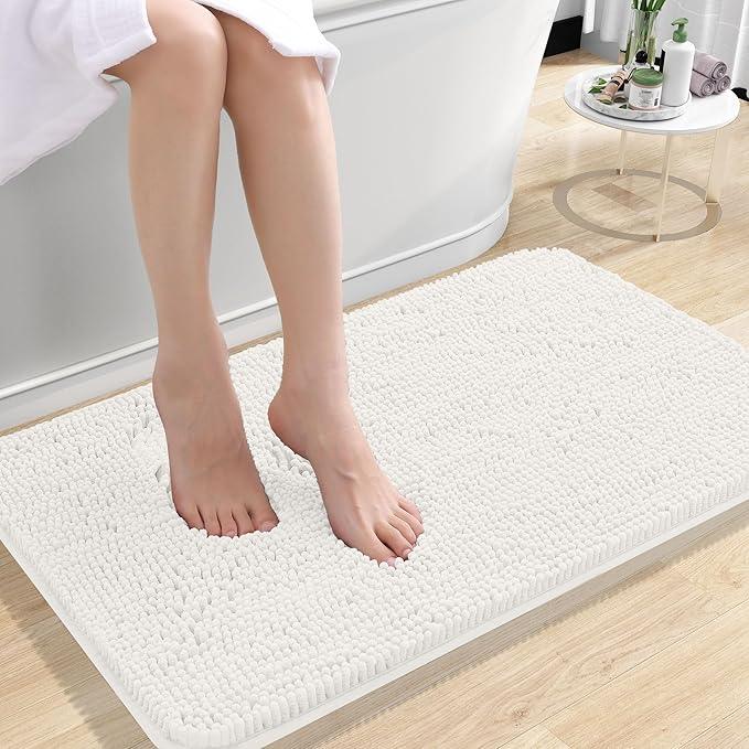 OLANLY Bathroom Rugs 24x16, Extra Soft Absorbent Chenille Bath Rugs, Rubber Backing Quick Dry, Machine Washable Bath Mats for Bathroom Floor, Tub and Shower, Home Decor Accessories, Ivory - ModernBath