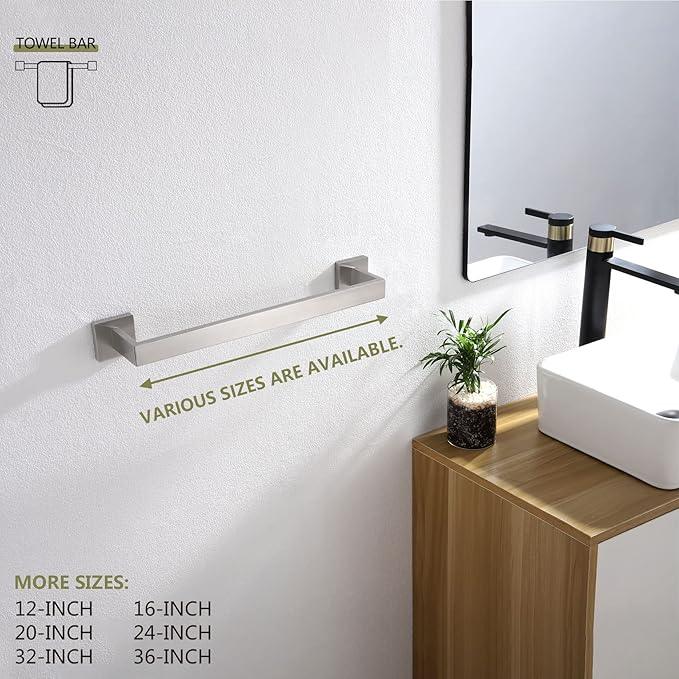 KOKOSIRI 16-Inch Single Towel Bar, Bathroom Kitchen Towel Holder, Wall Mounted SUS304 Stainless Steel Towel Rack, Brushed Nickel, B4003BR-L16 - ModernBath