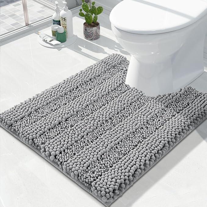 Yimobra Toilet Rugs U Shaped Washable 24 x 20, Non Slip and Super Absorbent Toilet Mat, Quick Dry, Ultra Luxury Microfiber Chenille Plush Fluffy Contour Bath Rugs for Toilet Base, Gray - ModernBath