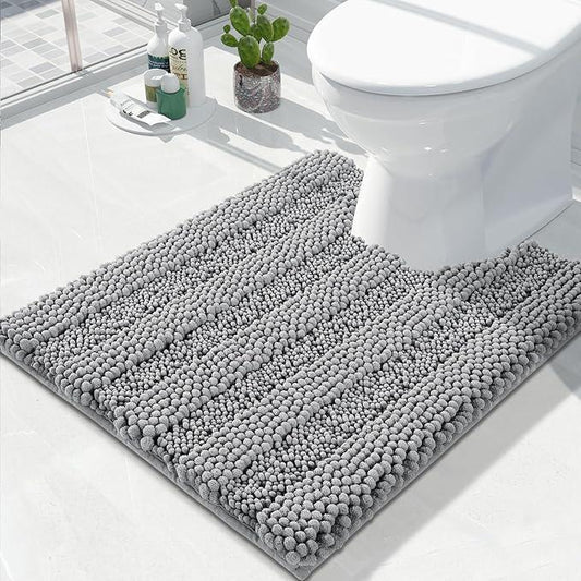 Yimobra Toilet Rugs U Shaped Washable 24 x 20, Non Slip and Super Absorbent Toilet Mat, Quick Dry, Ultra Luxury Microfiber Chenille Plush Fluffy Contour Bath Rugs for Toilet Base, Gray - ModernBath