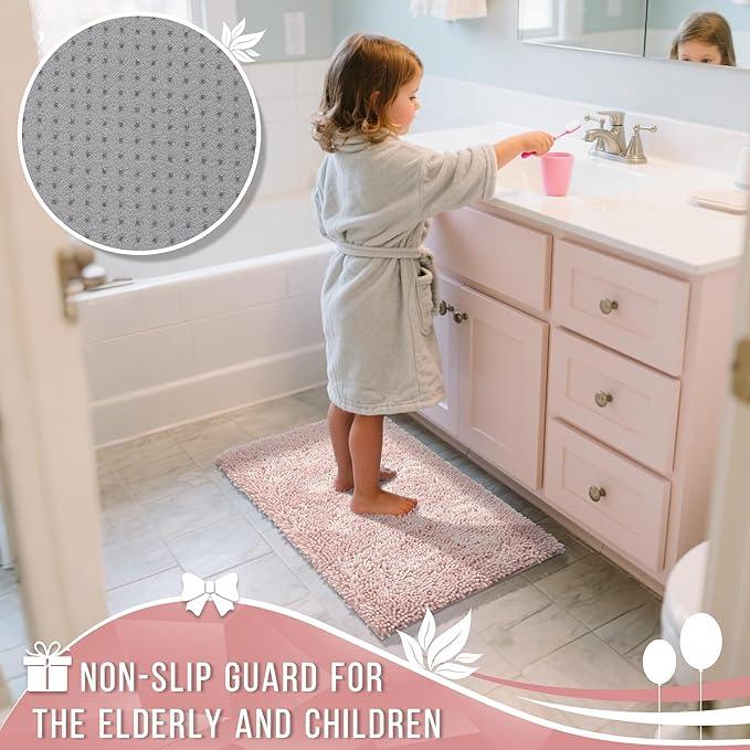 Yimobra Long Bathroom Rug Non Slip 44x24 Inch, Extra Thick Soft Absorbent Chenille Bath Mat, Machine Washable Quick Dry Bath Rugs for Bathroom Floor, Tub and Shower, Home Decor Accessories, Pink - ModernBath