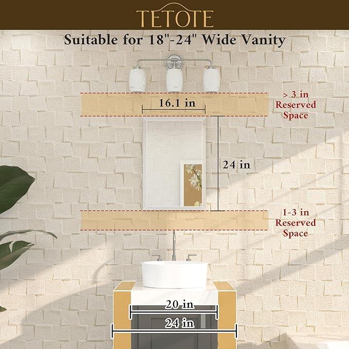 TETOTE 16" x 24" Frameless Beveled Bathroom Mirror Tempered Rectangle Wall Mirror with Beveled Edge for Bathroom, Vanity - ModernBath
