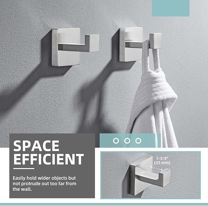 Angle Simple Towel Hooks for Bathroom, SUS 304 Stainless Steel Robe Coat Hooks for Wall, Brushed Nickel, 2 Pack - ModernBath