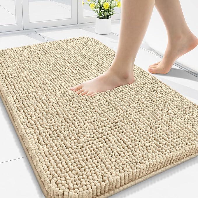 Arotive Bathroom Rugs 34x21, Extra Soft Absorbent Shaggy Chenille Bath Rugs, Machine Washable Rubber Backing Non-Slip Bath Mats for Bathroom Floor Tub and Shower, Home Decor Accessories, Beige - ModernBath