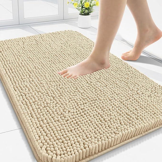 Arotive Bathroom Rugs 34x21, Extra Soft Absorbent Shaggy Chenille Bath Rugs, Machine Washable Rubber Backing Non-Slip Bath Mats for Bathroom Floor Tub and Shower, Home Decor Accessories, Beige - ModernBath