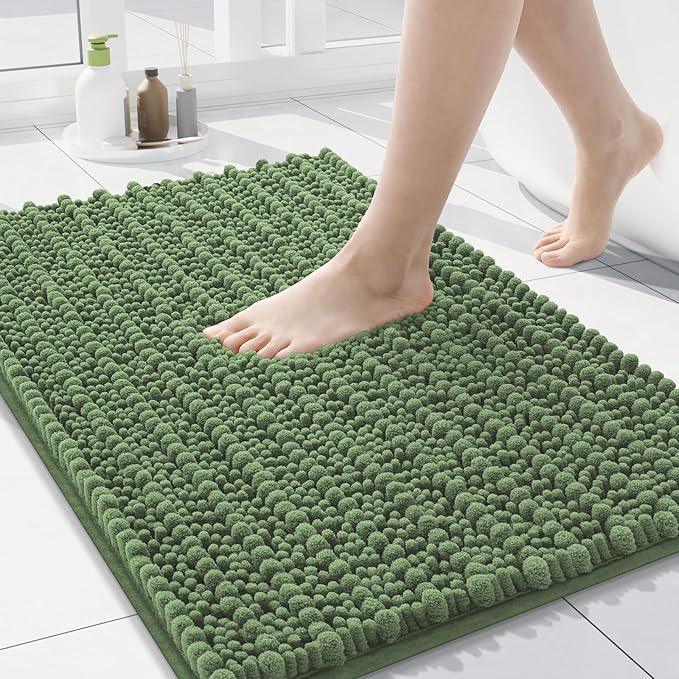 Arotive Luxury Chenille Bathroom Rug Mat, Extra Soft Thick Absorbent Shaggy Bath Rugs, Non-Slip Machine Wash Dry, Plush Bath Mats for Bathroom, Shower and Tub, 30x17, Olive Green - ModernBath