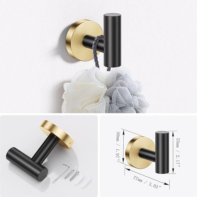 Lairuier Bathroom Hardware Set, 4-Piece Towel Holder Set Include Toilet Paper Holder,Towel Ring and 2 Towel Hooks Stainless Steel Wall Mounted Bathroom Hardware Accessories Set (Black and Gold) - ModernBath
