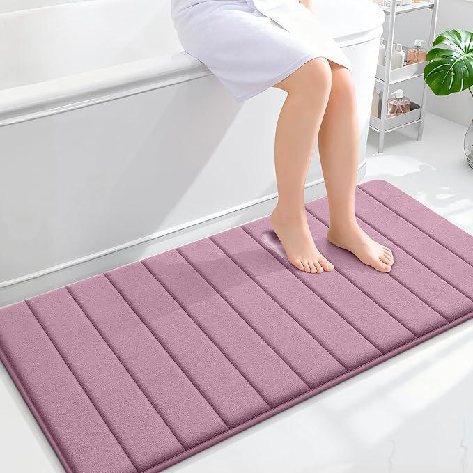 OLANLY Memory Foam Long Bathroom Rugs Runner 47x24, Super Soft Absorbent Bath Mat, Quick Dry, Machine Washable Shower Floor Rugs, Bathmat Carpet, Bathroom Home Decor Accessories, Deep Plum - ModernBath