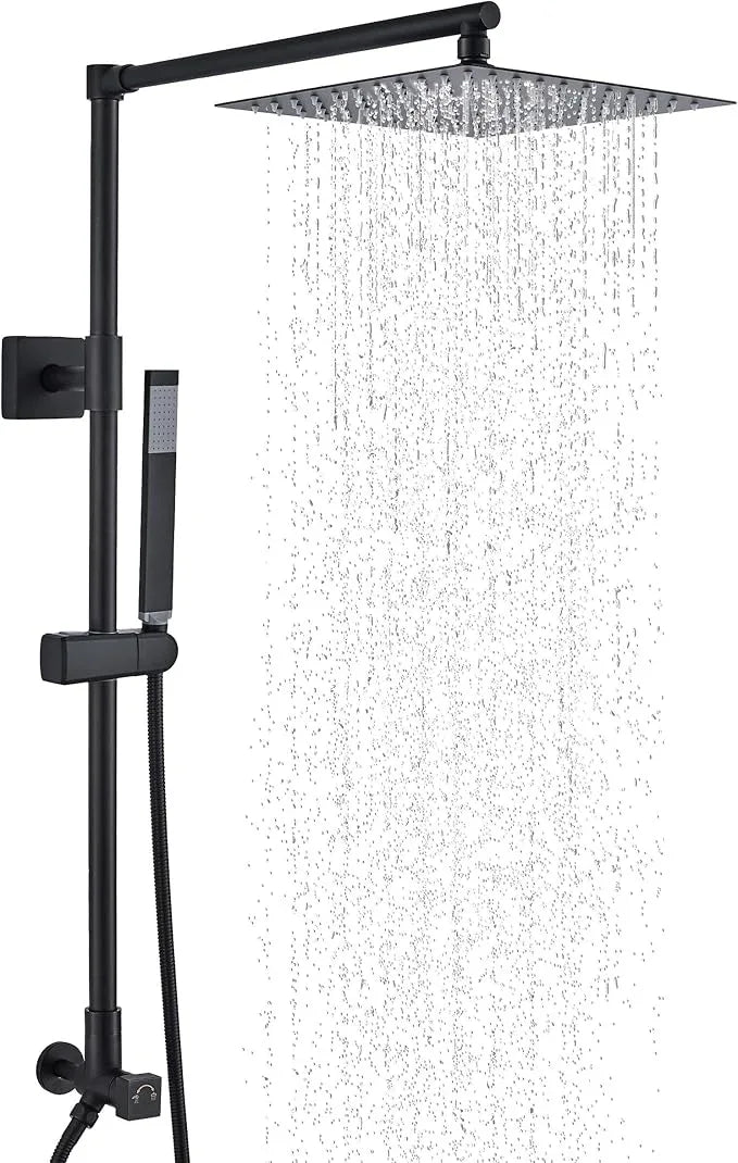 Fennocasa Polaris Lux Rain Shower System, includes 10” Square Rainfall Shower Head and Handheld Shower Combo, Height Adjustable Spray Holder, Retrofit, 60” Hose (2.5 GPM Matte Black) - ModernBath