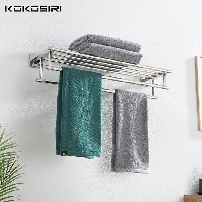 KOKOSIRI Bathroom Towel Rack Towel Holder 20 Inch Towel Shelf with Double Towel Bars Wall Mounted SUS 304 Stainless Steel, Polished Chrome, B6005CH-L20 - ModernBath