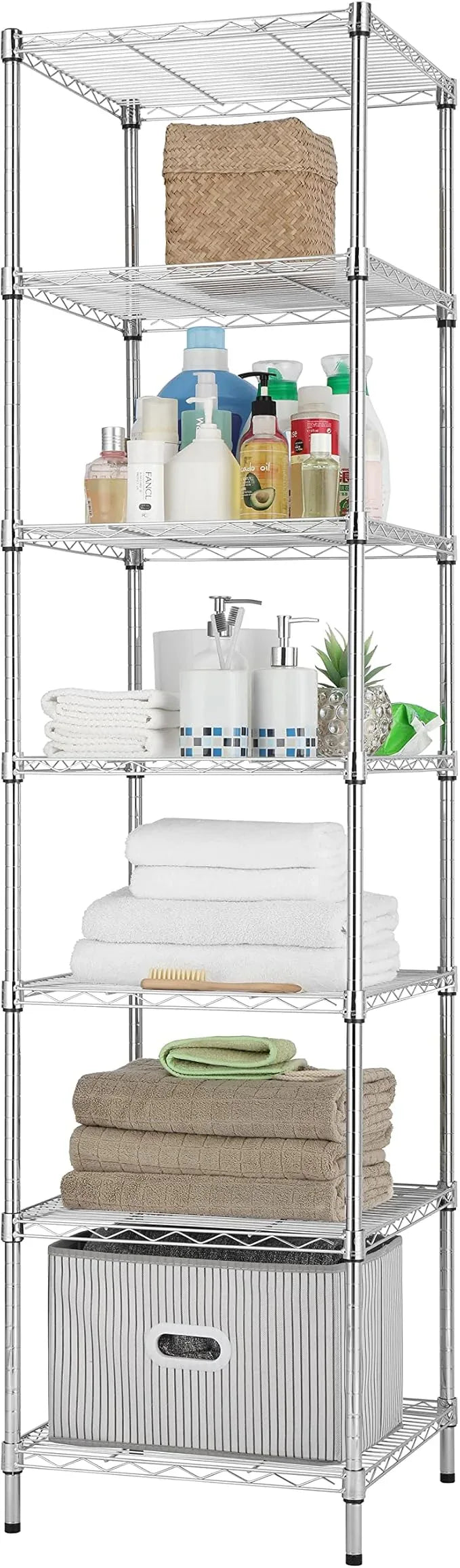 Finnhomy Heavy Duty 7 Tier Wire Shelving, 18x18x72 inches 7 Shelves Storage Rack with Thicken Steel Tube, Pantry Shelves for Storage, Adjustable Metal Shelving Unit, NSF Certified, Chrome - ModernBath