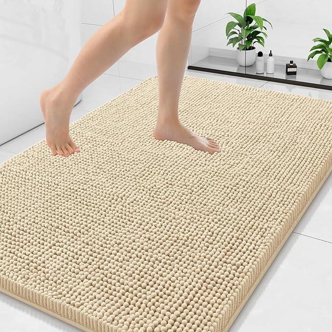 Arotive Bathroom Rugs 47x32, Extra Soft Absorbent Shaggy Chenille Bath Rugs, Machine Washable Rubber Backing Non-Slip Bath Mats for Bathroom Floor Tub and Shower, Home Decor Accessories, Beige - ModernBath