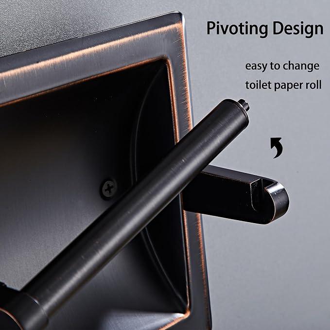 Oil Rubbed Bronze Recessed Toilet Paper Holder,Pivoting Toilet Tissue Holder,Made of SUS304 Stainless Steel, in Wall Toilet Paper Holder with Bracket - ModernBath